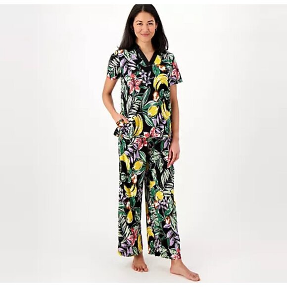 Cuddl Duds Black Riviera Crepe Knit Paradise Polo Top & Pant Lounge Set Size M - Picture 1 of 4